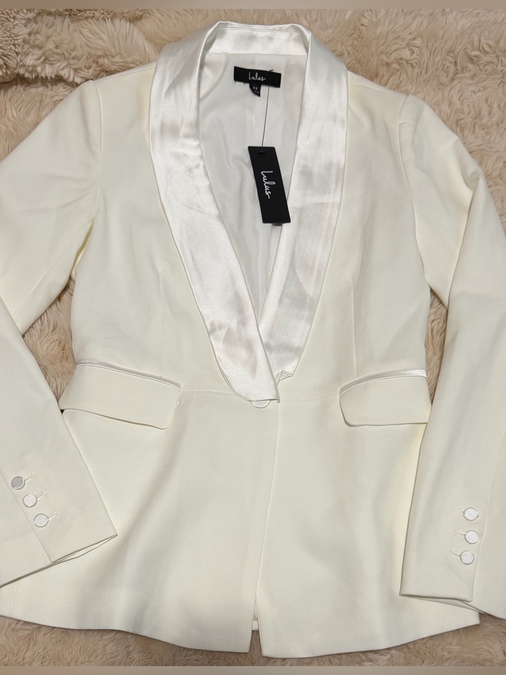 Lulus Ivory Satin-Trim Blazer NWT